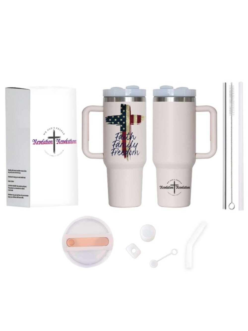 Patriotic 40 oz Tumbler American Flag Cross Insulated Mug Faith Family Freedom - Picture 4 of 9